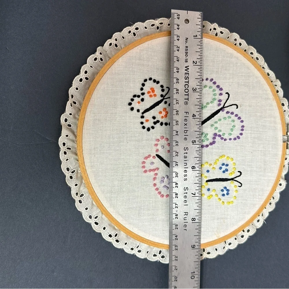 Butterflies Flower Needlepoint Handmade Art Framed Ruffles 3 Pieces Vintage